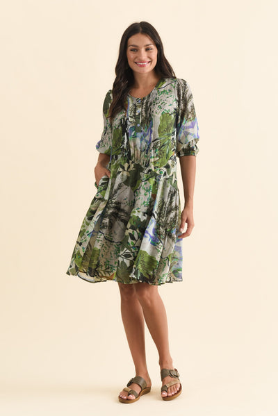 Esta Green Garden Sleeved Dress