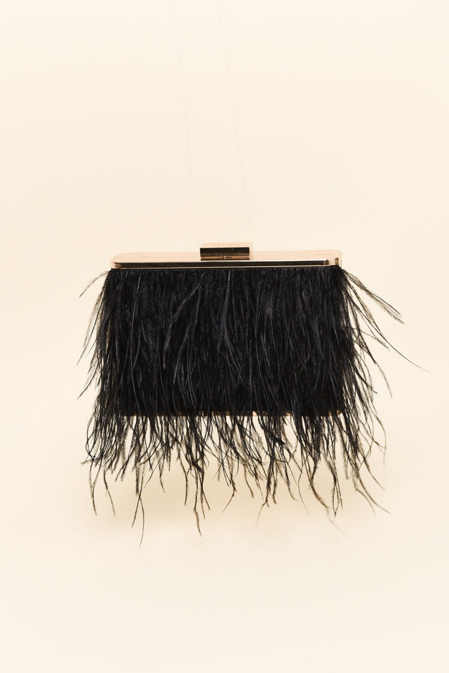 Estelle Black Feather Clutch