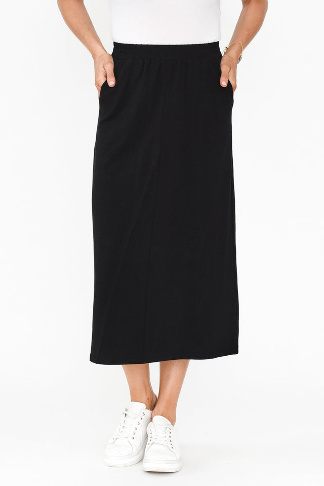 Etta Black Cotton Pocket Skirt,Brunette model,alt text|model:Elouise image 2