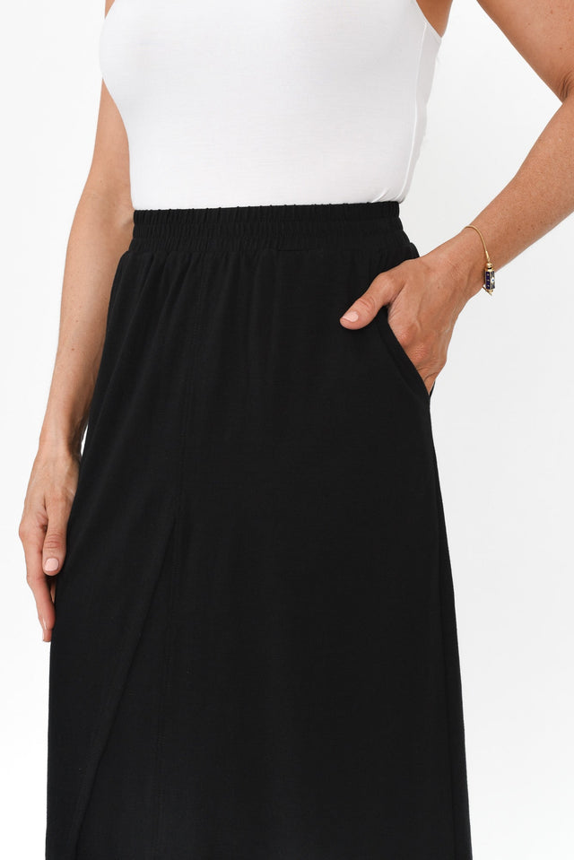 Etta Black Cotton Pocket Skirt,Brunette model,alt text|model:Elouise image 7