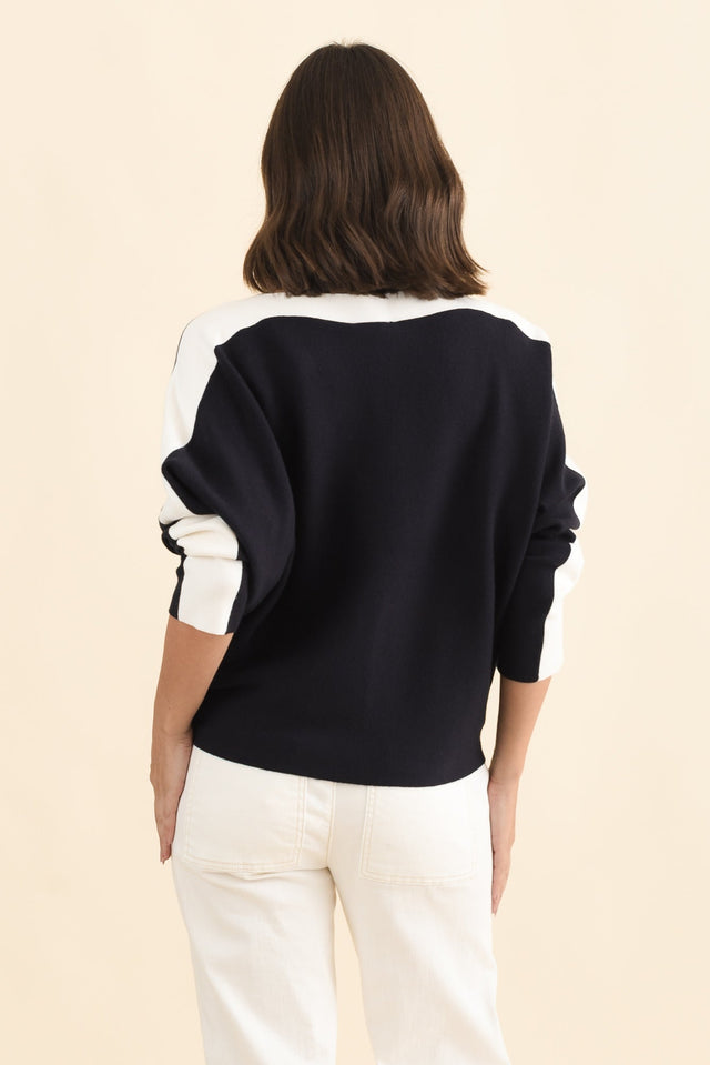 Eve Navy Contrast Boatneck Knit Jumper,Brunette model,alt text|model:MJ image 5