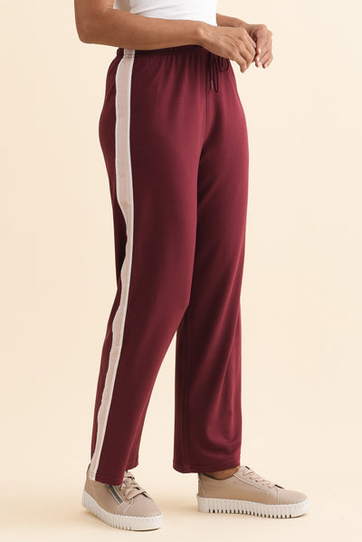 Evelyn Burgundy Contrast Trim Pants