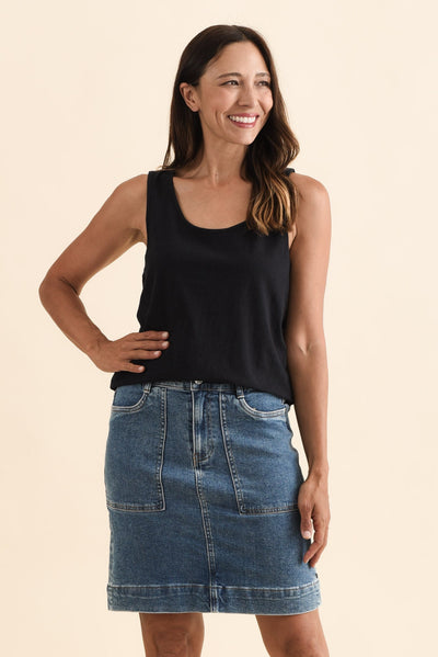Evie Black Cotton Linen Tank