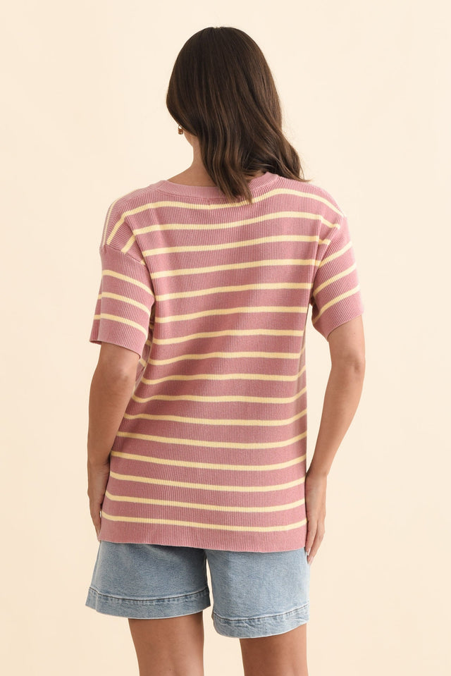 Fabian Blush Stripe Cotton Knit Top,Brunette model,alt text|model:MJ image 5