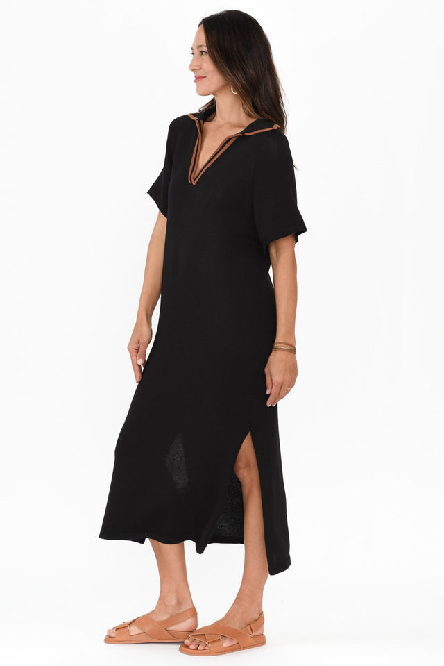 Fabiola Black Contrast Knit Dress,Brunette model,alt text|model:Cara image 4