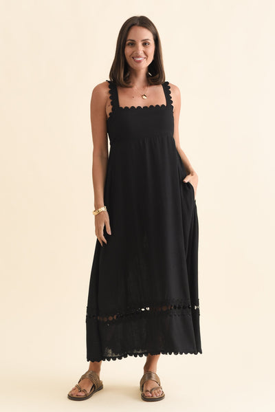 Falice Black Contrast Linen Blend Dress
