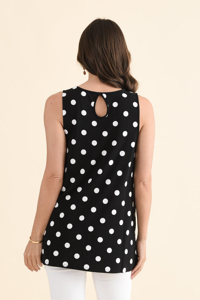 Fantasia Black Spot Bamboo Tunic Top,Back,Brunette model,alt text|model:MJ image 4
