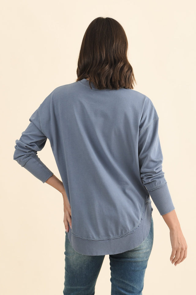 Farrah Blue Cotton Long Sleeve Top,Brunette model,alt text|model:MJ image 5