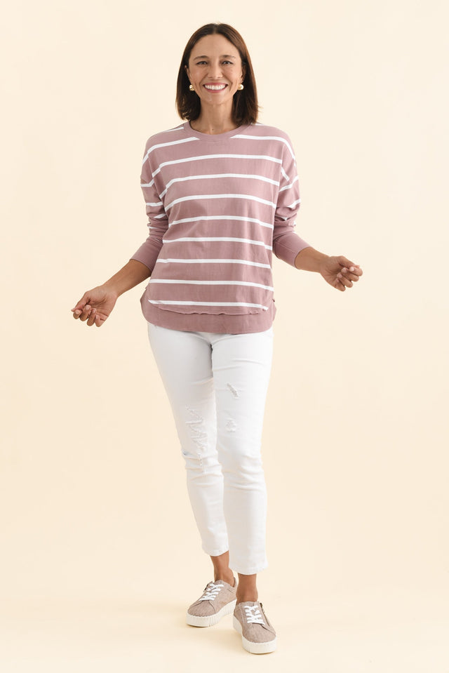 Farrah Blush Stripe Cotton Long Sleeve Top,Brunette model,alt text|model:Cara image 7