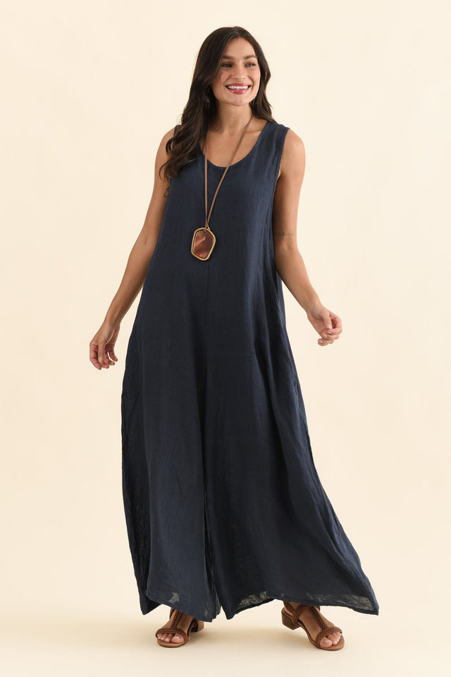 Fay Navy Linen Jumpsuit,Full Body,Brunette model,alt text|model:Brontie image 6