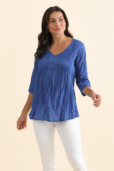 Fia Cobalt Sleeved Crinkle Cotton Top