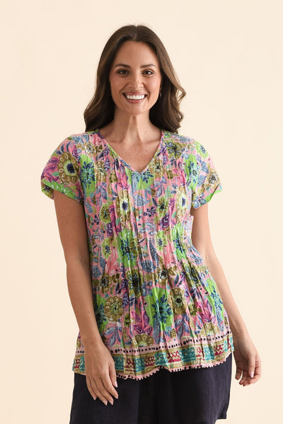 Fia Green Garden Crinkle Cotton Top