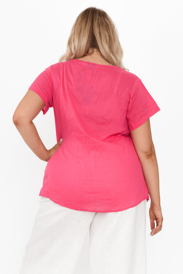 Fia Hot Pink Crinkle Cotton Top,Blonde model,alt text|model:Shandre image 10
