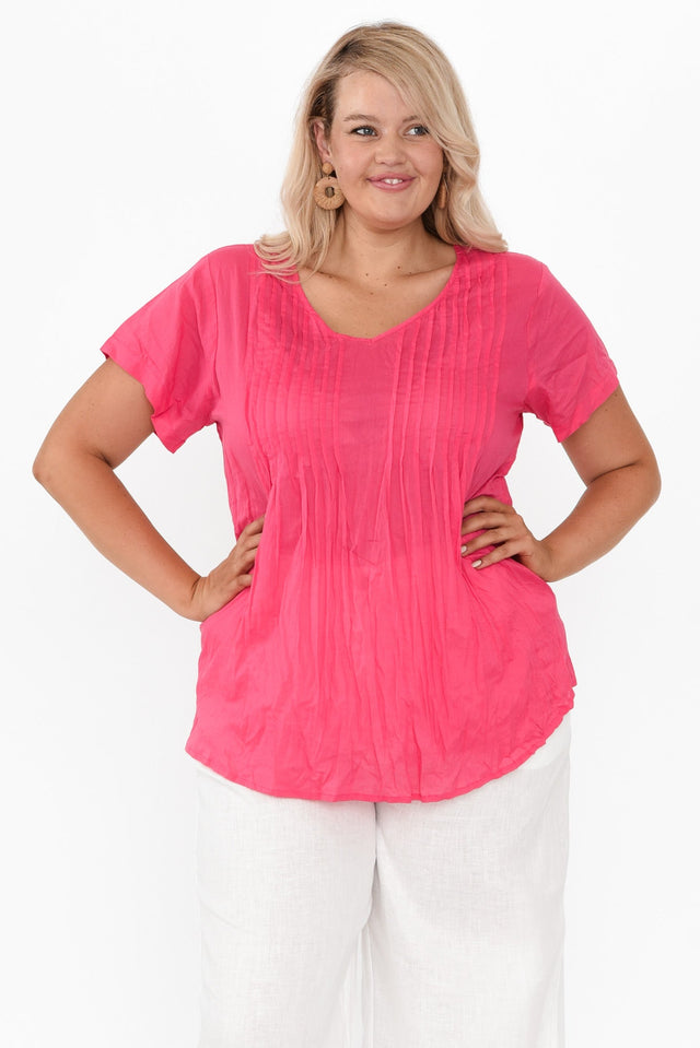 Fia Hot Pink Crinkle Cotton Top,Blonde model,plus-size,curve-tops,plus-size-cotton-tops,alt text|model:Shandre image 8