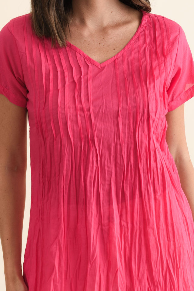 Fia Hot Pink Crinkle Cotton Top,Brunette model,alt text|model:MJ image 5