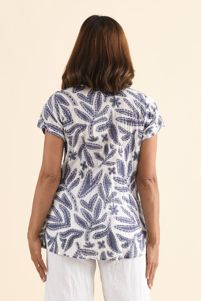 Fia Navy Garden Crinkle Cotton Top,Back,Brunette model,alt text|model:Cara image 4
