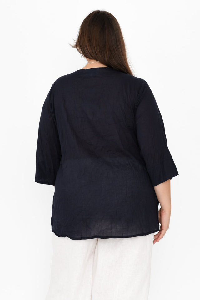 Fia Navy Sleeved Crinkle Cotton Top,Brunette model,alt text|model:Gabby image 11