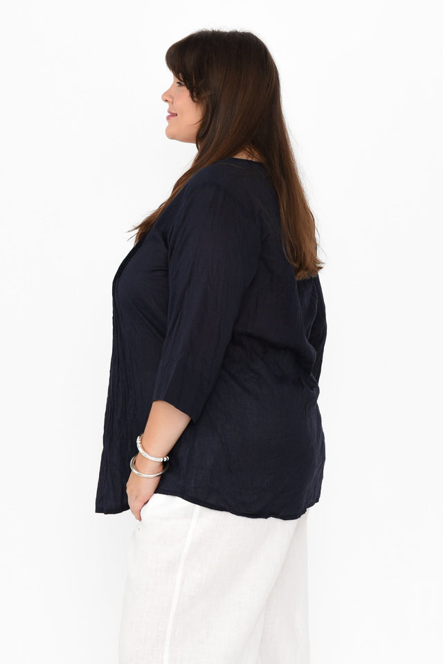 Fia Navy Sleeved Crinkle Cotton Top,Brunette model,alt text|model:Gabby image 10