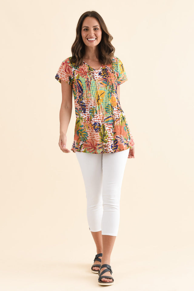 Fia Orange Leaf Crinkle Cotton Top,Full Body,Brunette model,alt text|model:MJ