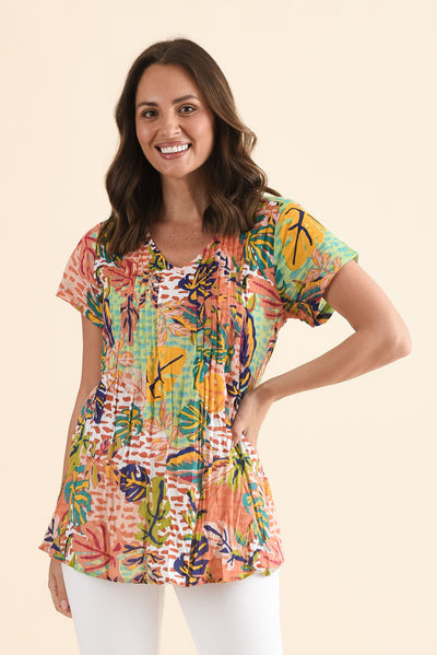 Fia Orange Leaf Crinkle Cotton Top