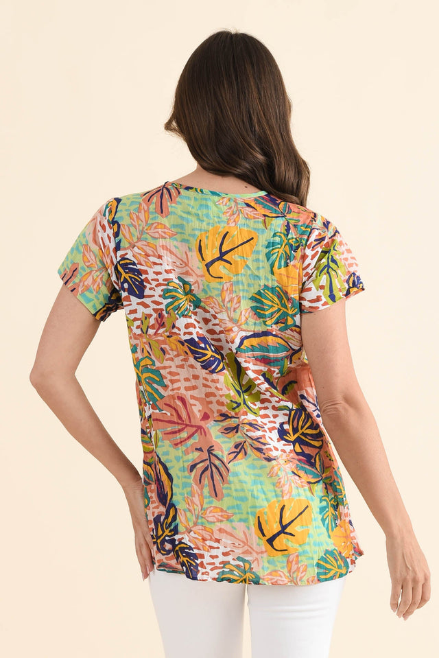 Fia Orange Leaf Crinkle Cotton Top,Back,Brunette model,alt text|model:MJ image 5