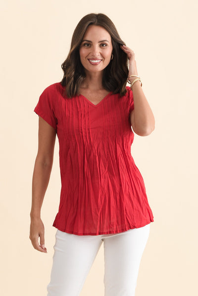 Fia Red Crinkle Cotton Top