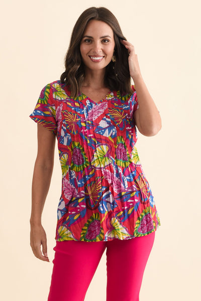 Fia Red Tropical Crinkle Cotton Top