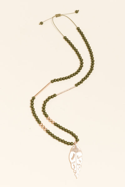 Fidan Green Leaf Pendant Necklace