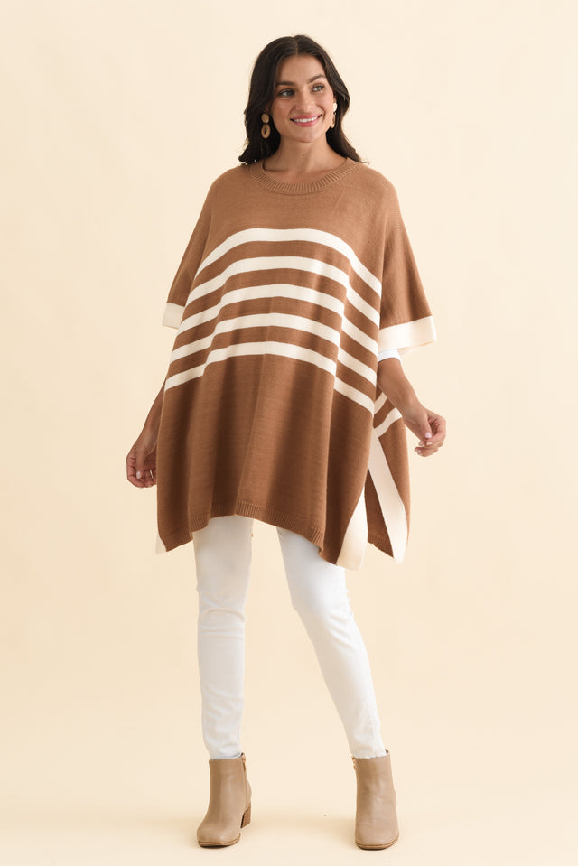 Fidelia Mocha Stripe Knit Poncho,Brunette model,alt text|model:Brontie image 4