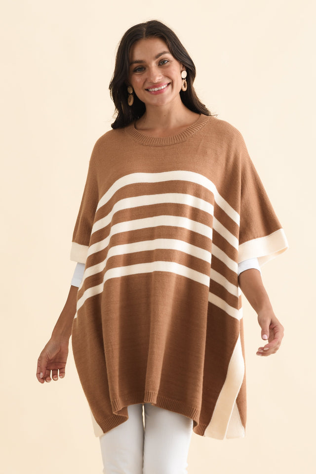 Fidelia Mocha Stripe Knit Poncho,Brunette model,alt text|model:Brontie image 3