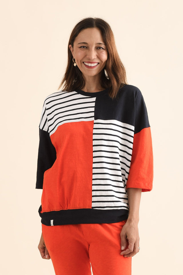 Fig Navy Contrast Cotton Sweat,Front,Brunette model,alt text|model:Cara image 1