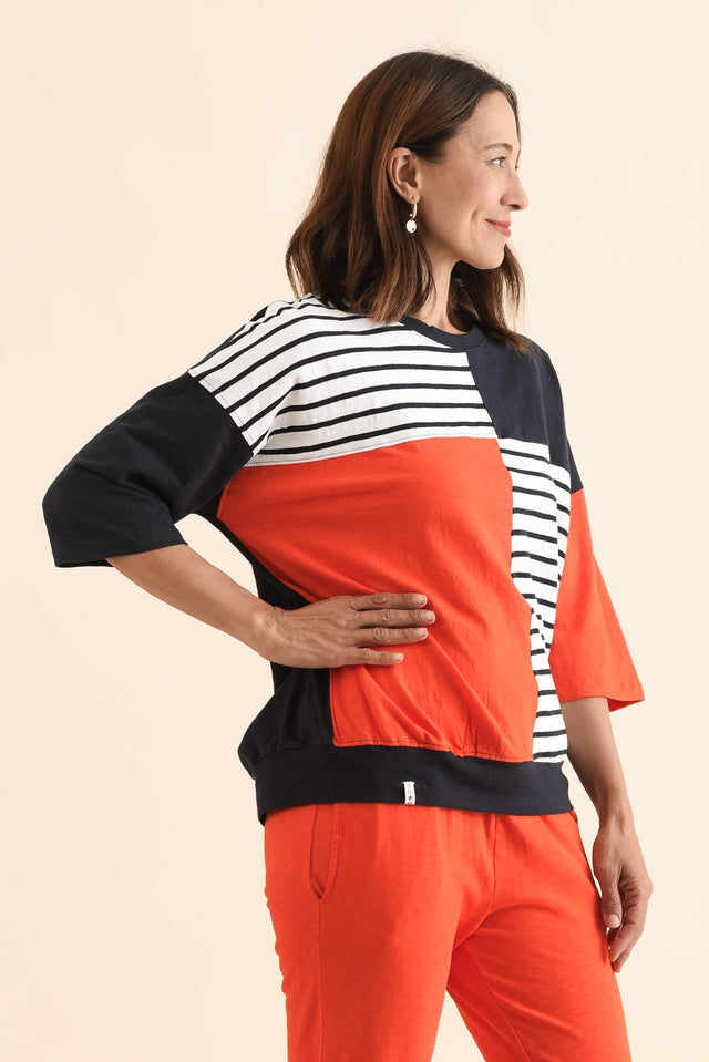 Fig Navy Contrast Cotton Sweat,Side,Brunette model,alt text|model:Cara image 3