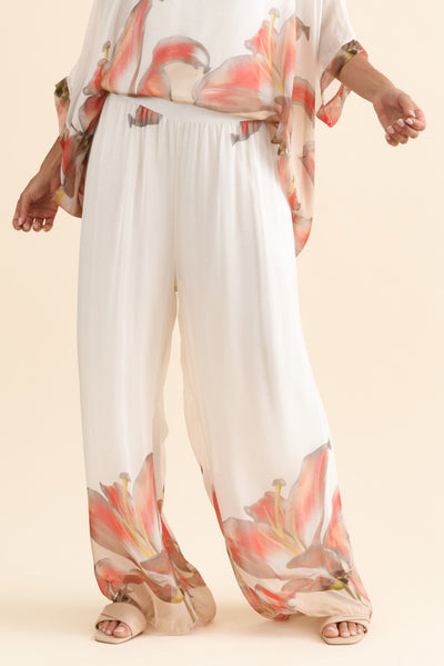 Figaro White Bloom Silk Pants