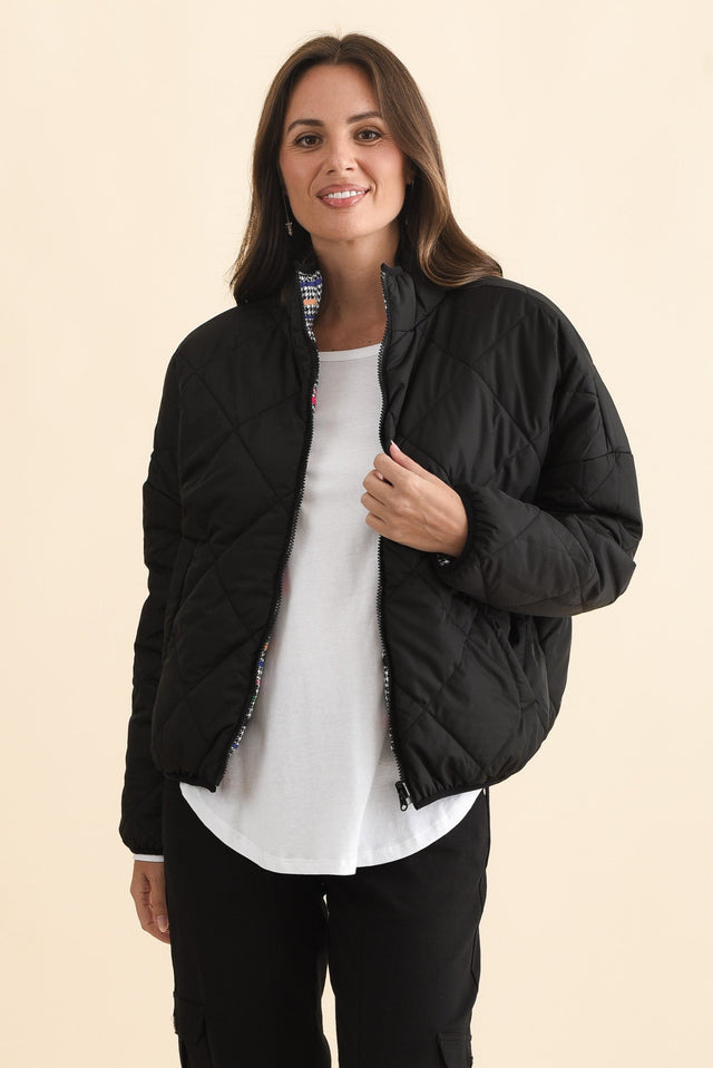 Finch Black Abstract Reversible Jacket,Brunette model,alt text|model:MJ image 3