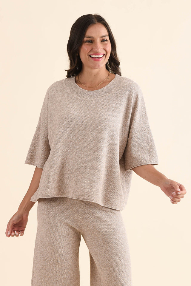 Finlay Taupe Cotton Oversized Tee,Front,Brunette model,alt text|model:Brontie