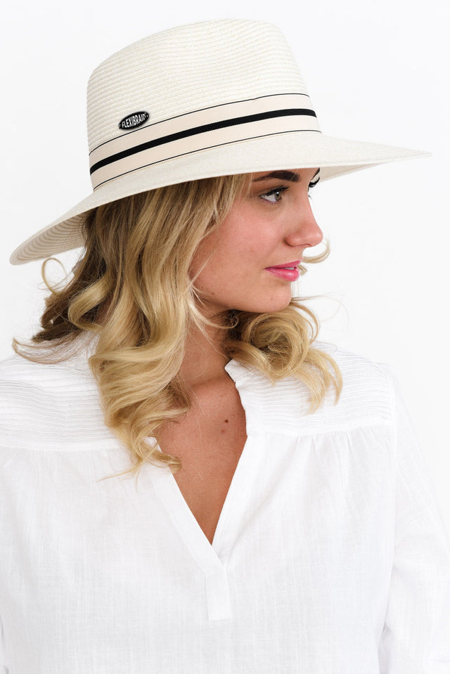 Fiona Ivory Stripe Wide Brim Travel Fedora image 1