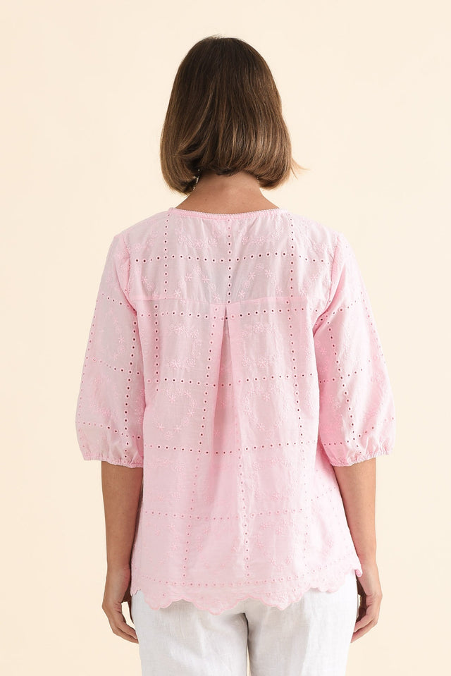 Fira Blush Cotton Embroidered Top,Back,Brunette model,alt text|model:Laura image 4
