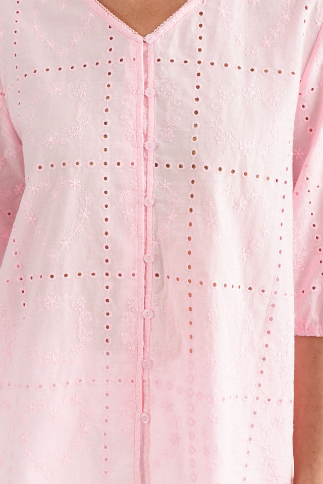 Fira Blush Cotton Embroidered Top,Detail,Brunette model,alt text|model:Laura image 5