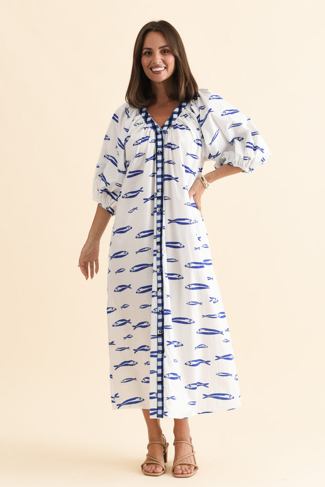 Florence Blue Sea Cotton Tie Dress,Brunette model,alt text|model:MJ image 7