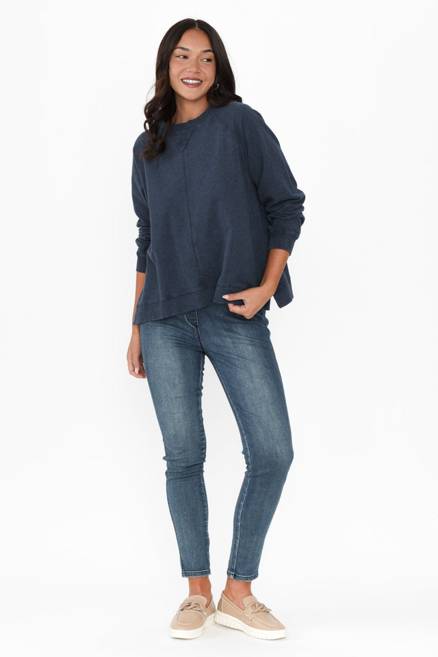Flossie Navy Cotton Sweatshirt,alt text|model:Kirstyn image 6