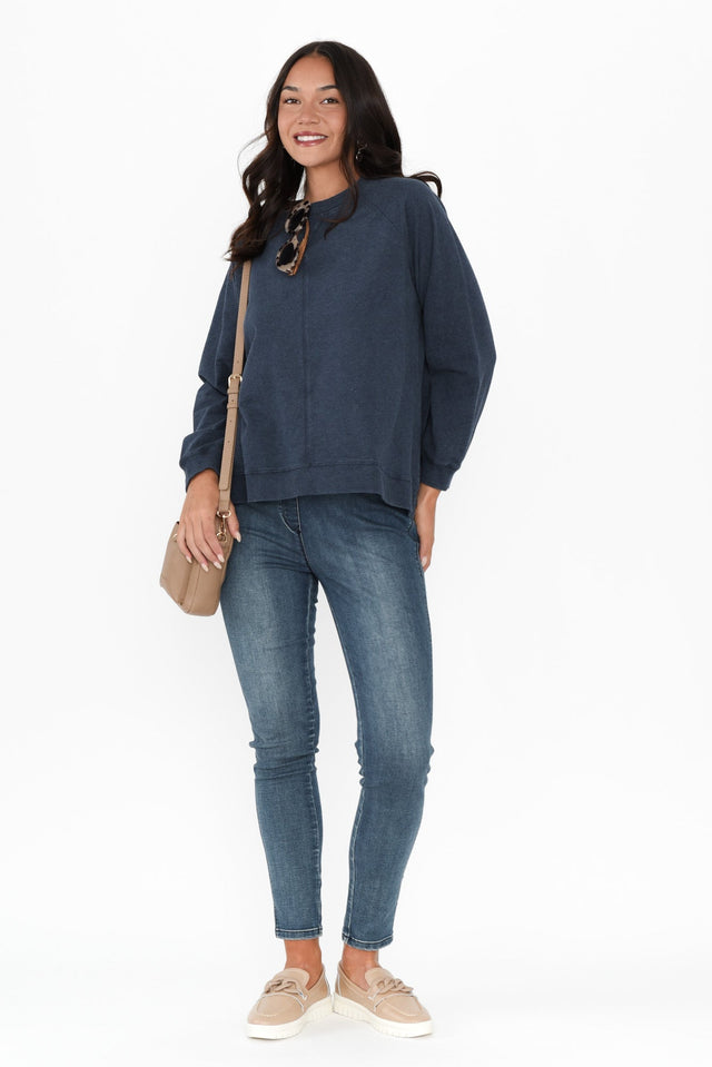 Flossie Navy Cotton Sweatshirt,alt text|model:Kirstyn image 3
