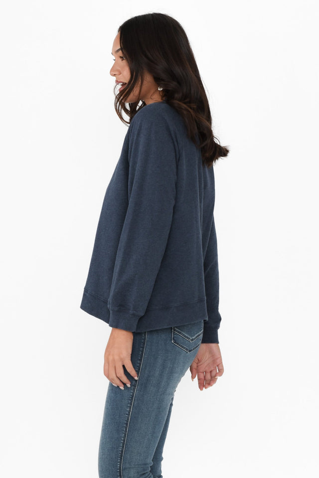 Flossie Navy Cotton Sweatshirt,alt text|model:Kirstyn image 4
