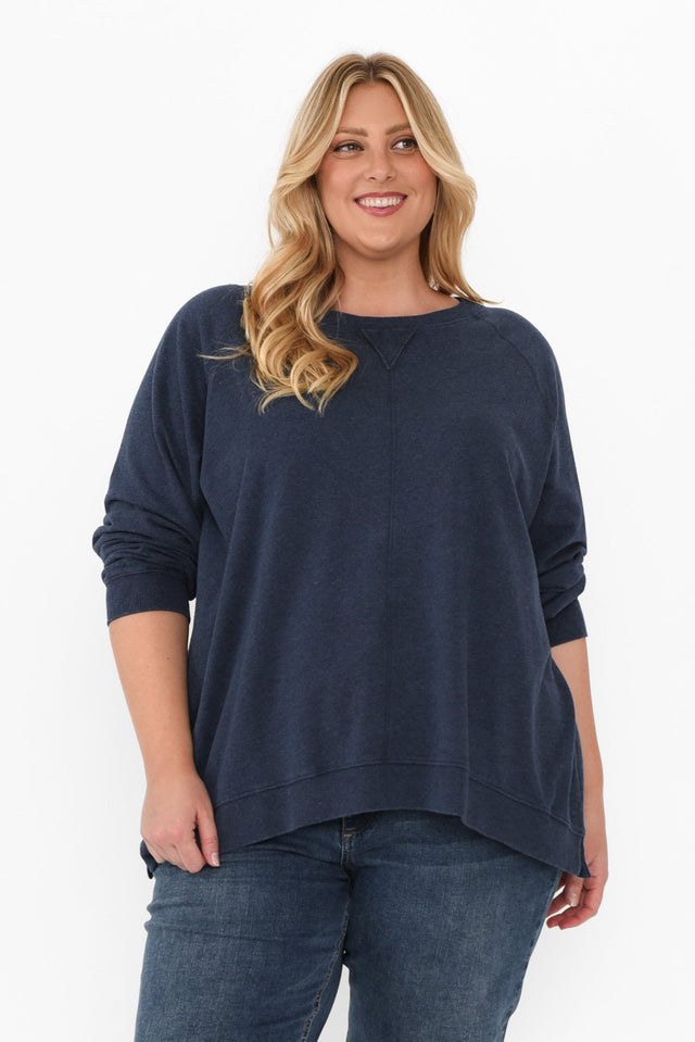 Flossie Navy Cotton Sweatshirt,Blonde model,plus-size,curve-tops,plus-size-sleeved-tops,plus-size-cotton-tops,plus-size-winter-clothing,plus-size-jumpers,alt text|model:Caitlin image 7