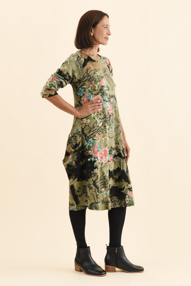 Fonte Olive Blossom Cotton Knit Dress,Brunette model,alt text|model:Cara image 4