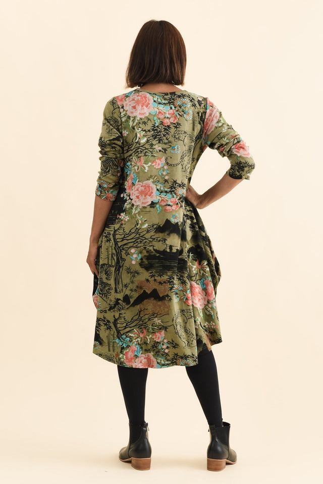 Fonte Olive Blossom Cotton Knit Dress,Brunette model,alt text|model:Cara image 5