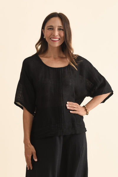 Francesca Black Linen Top