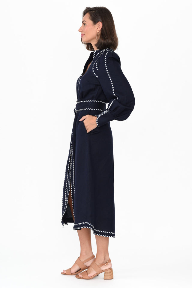 Nova Navy Ink Linen Blend Dress,Brunette model,alt text|model:MJ image 3