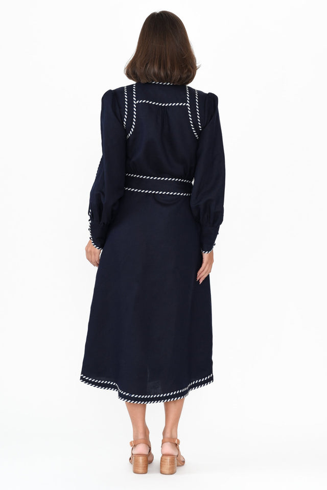 Nova Navy Ink Linen Blend Dress,Brunette model,alt text|model:MJ image 4