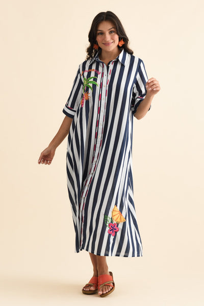 Franklin Navy Stripe Cotton Shirt Dress