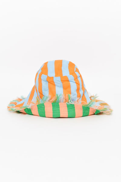 Fray Green Stripe Cotton Wide Brim Hat